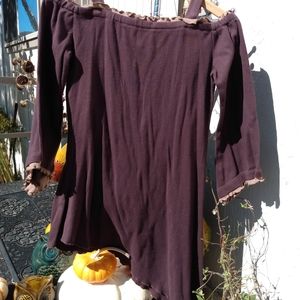 Gypsy Rose hippie boho off the shoulder long asymmetrical shirt Brown Sz Medium